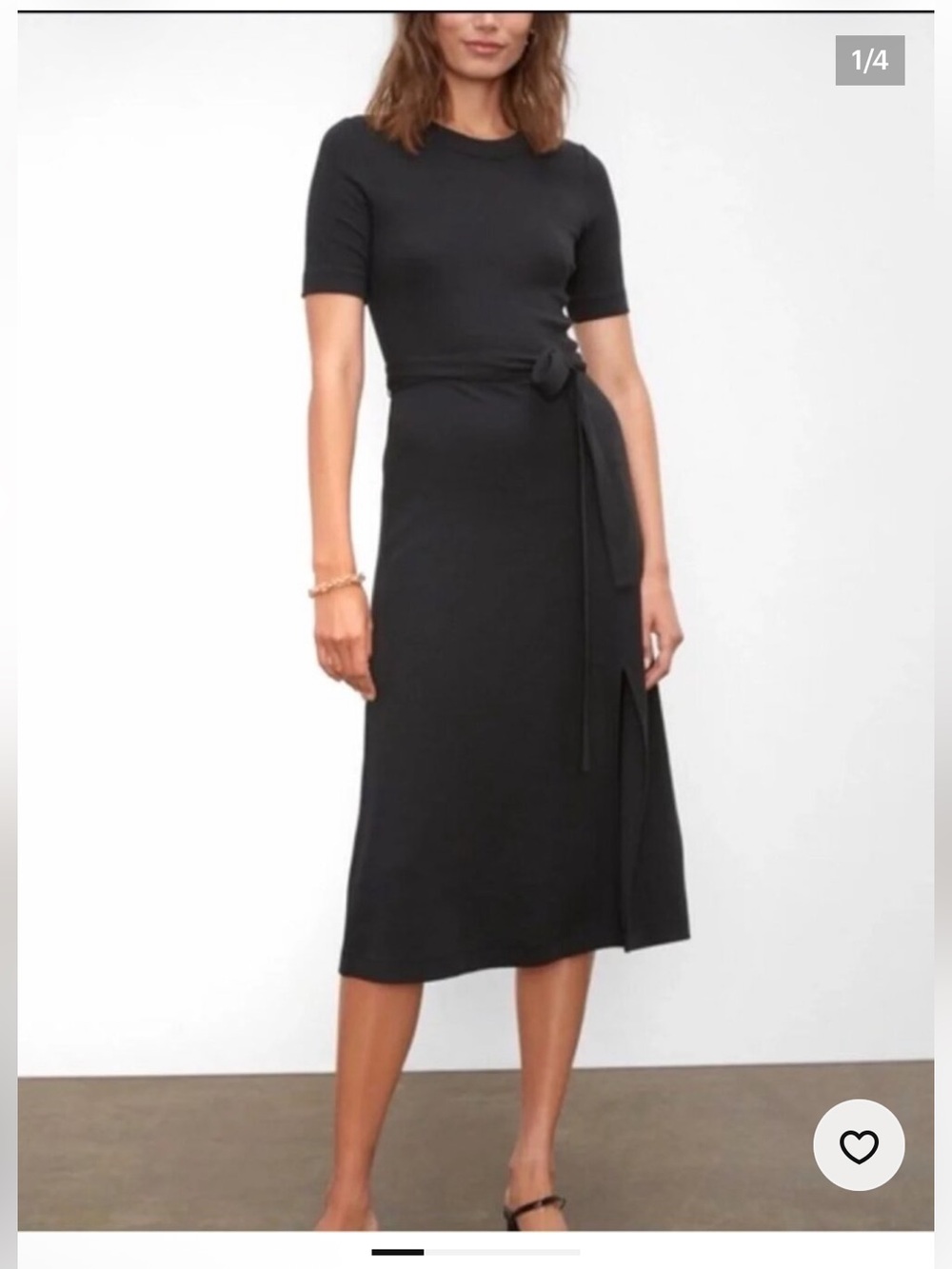 Club Monaco New Women's Black Short-Sleeve Knit Midi Dress with Waist Tie. Small